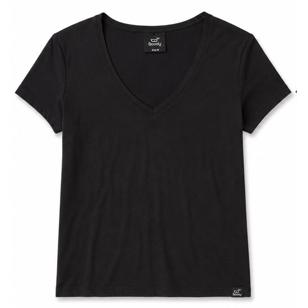 Boody Women Black V-Neck T-Shirt Bamboo Viscose Stretch Knit Size M